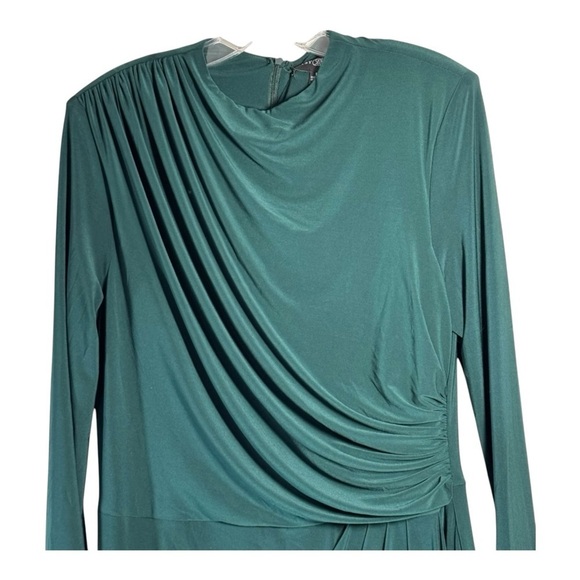 Betsy & Adam Ruched Slit Long-Sleeve Dress in Pine NWOT - Picture 4 of 9